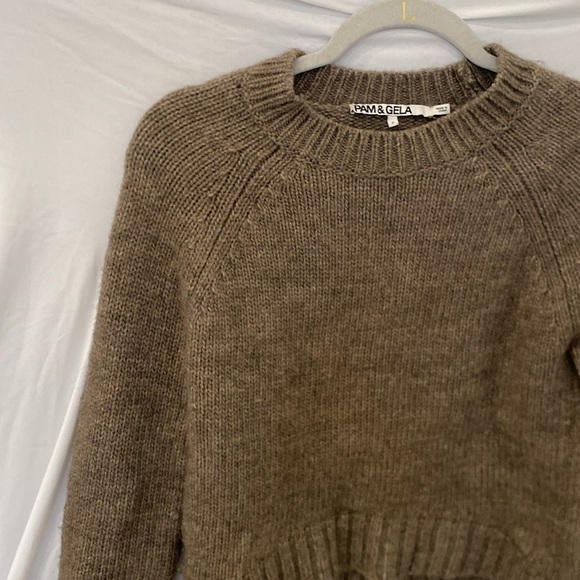 Pam & Gela crew neck wool Sweater Size: petite elbow patches - Picture 3 of 7